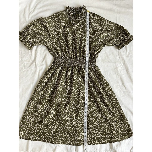 Hayden Los Angeles Midi Ruffle Olive Green Animal Print Dress Sze M Retro Tiered - Picture 7 of 7